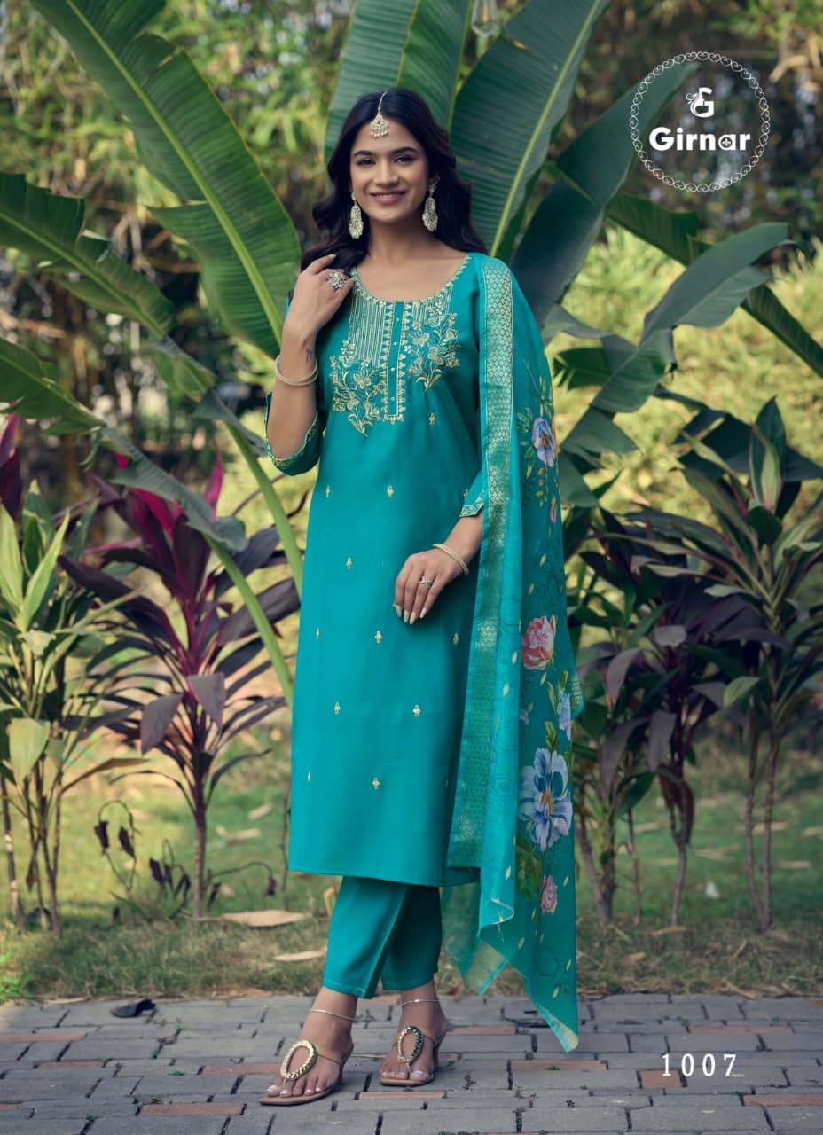  DHVANI VOL-1 By Girnar 1001 To 1008 Series Beautiful Festive Suits Colourful Stylish ROMAN SILK readymade dresses At Wholesale Price